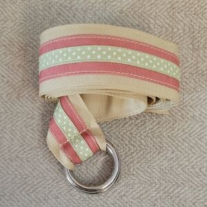 PREPPY Pink and Green Grosgrain Belt with Silver Buckle